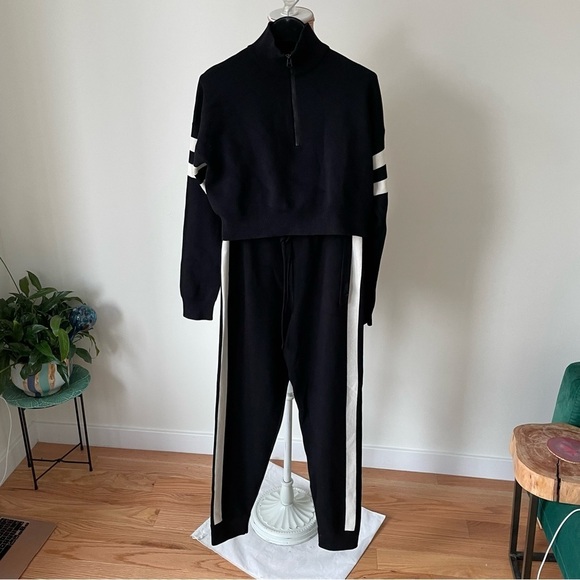 French Connection FCUK Black/Winter White Lakra Knit Track Pants Top Set NWT S - Picture 1 of 12